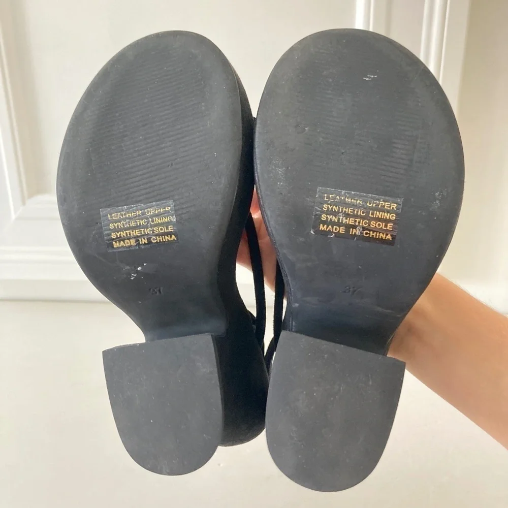 Silent D Anthropologie Star Black Suede Strappy Platform Heels Sz 37